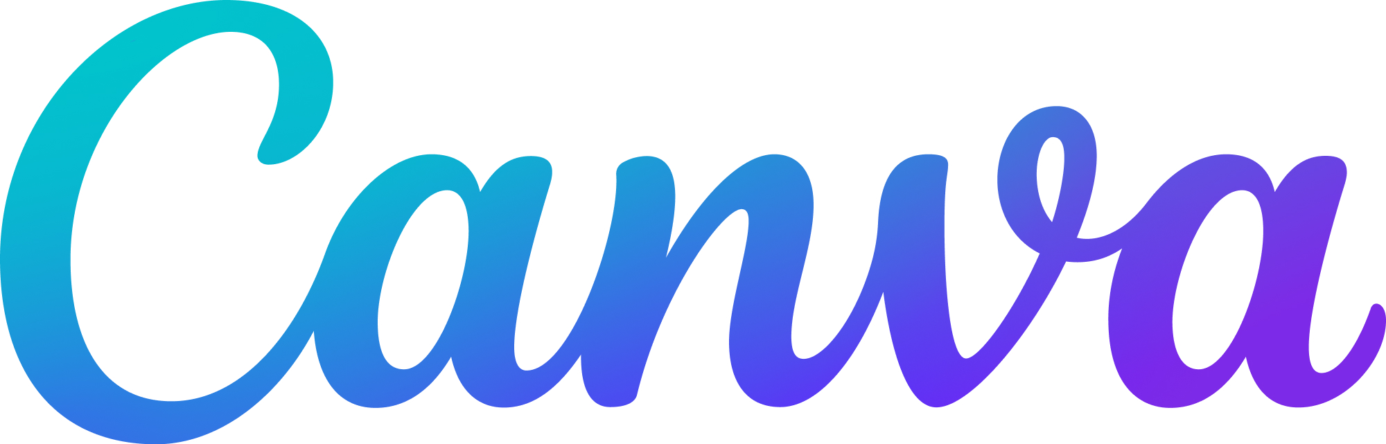 Canva logo. Sininen teksti jossa lukee Canva.