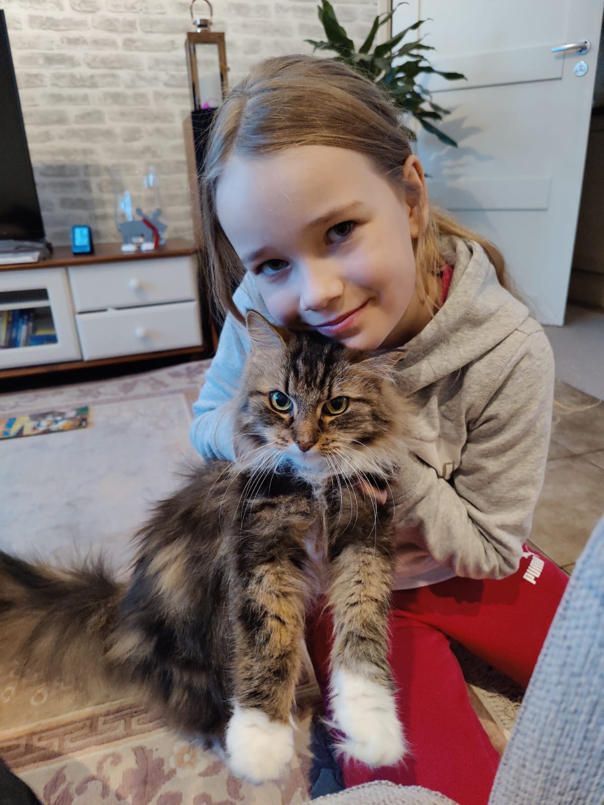 Minea Kurki kissa sylissään.